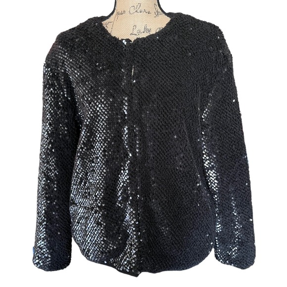 Vero Moda Jackets & Blazers - Vero Moda Sz Large Starlight Short Jacket Sequin Black Pockets Glam Bling Sherpa